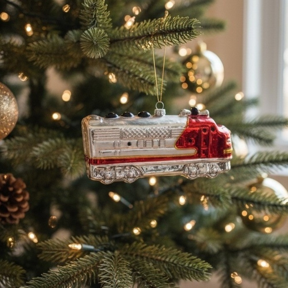 1999 Hallmark Lionel Santa Fe Diesel Locomotive Glass Ornament Crown Reflections